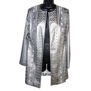 PETER NYGARD Faux Leather Embroidered Long Jacket